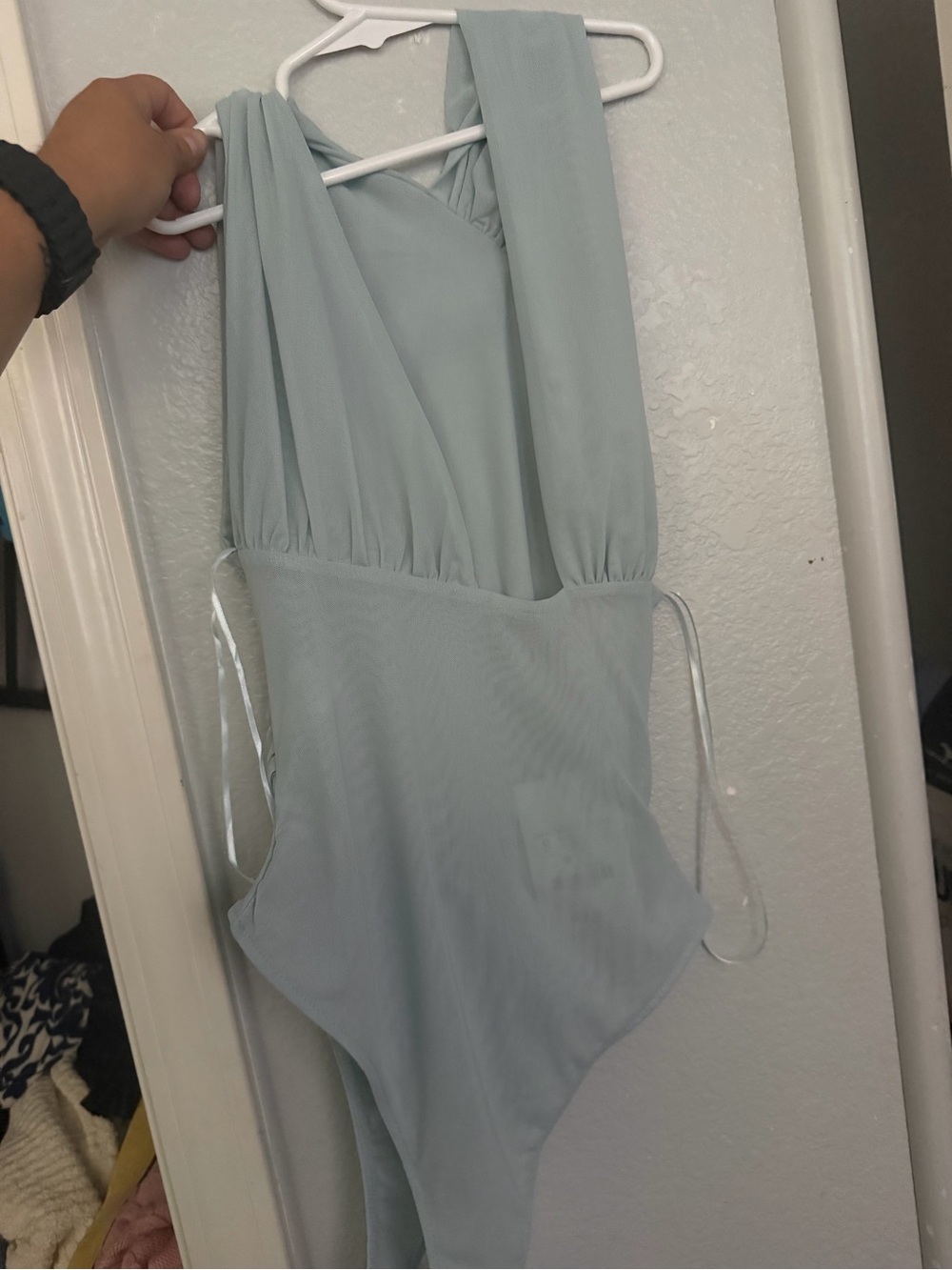 Zara womens asymmetrical bodysuit light blue NWT size Small